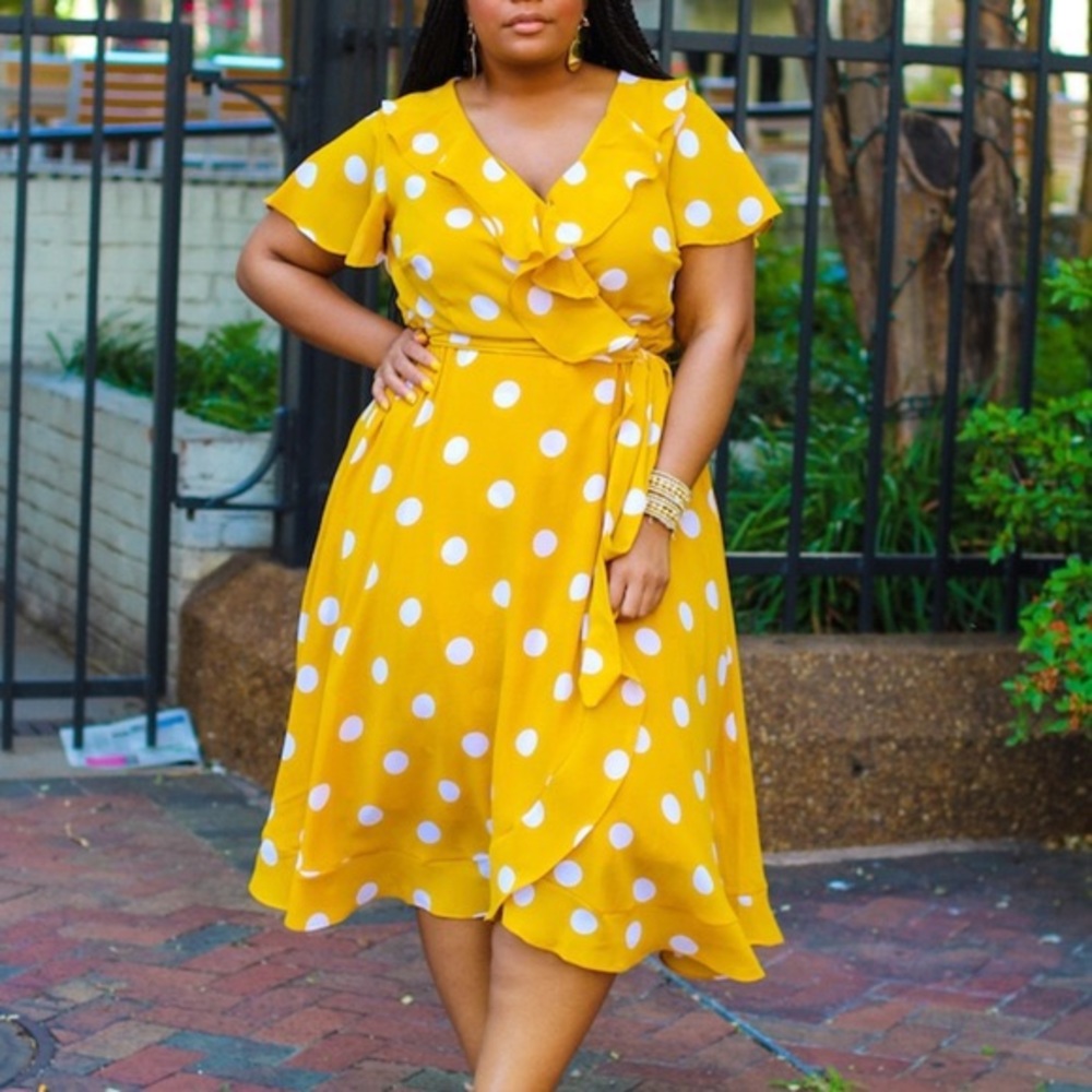 Yellow Chiffon Polka Dot Dress | Lane Bryant | 14